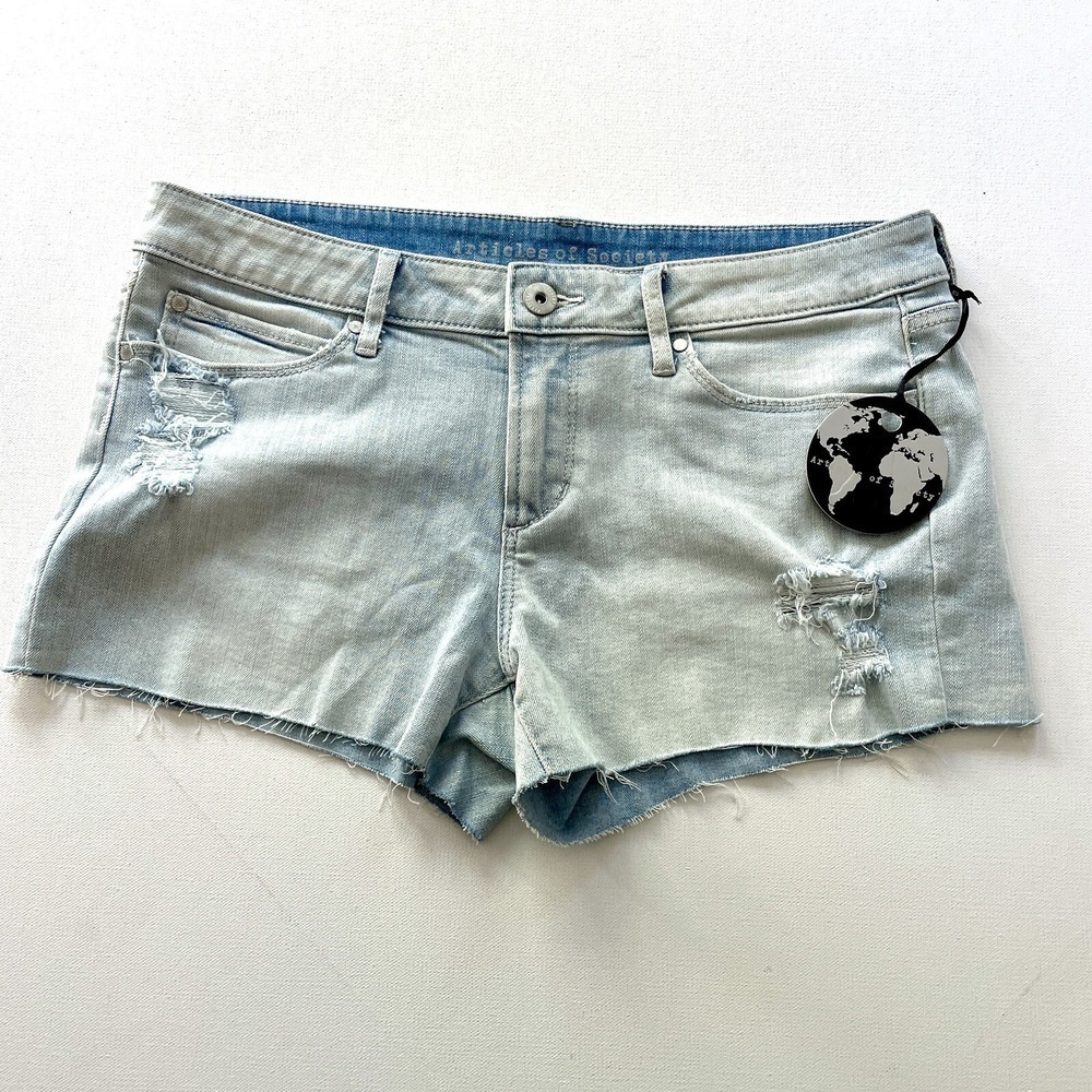 Articles of Society Womens 29 Blue Distressed Denim Shorts Frayed Hem Casual NWT